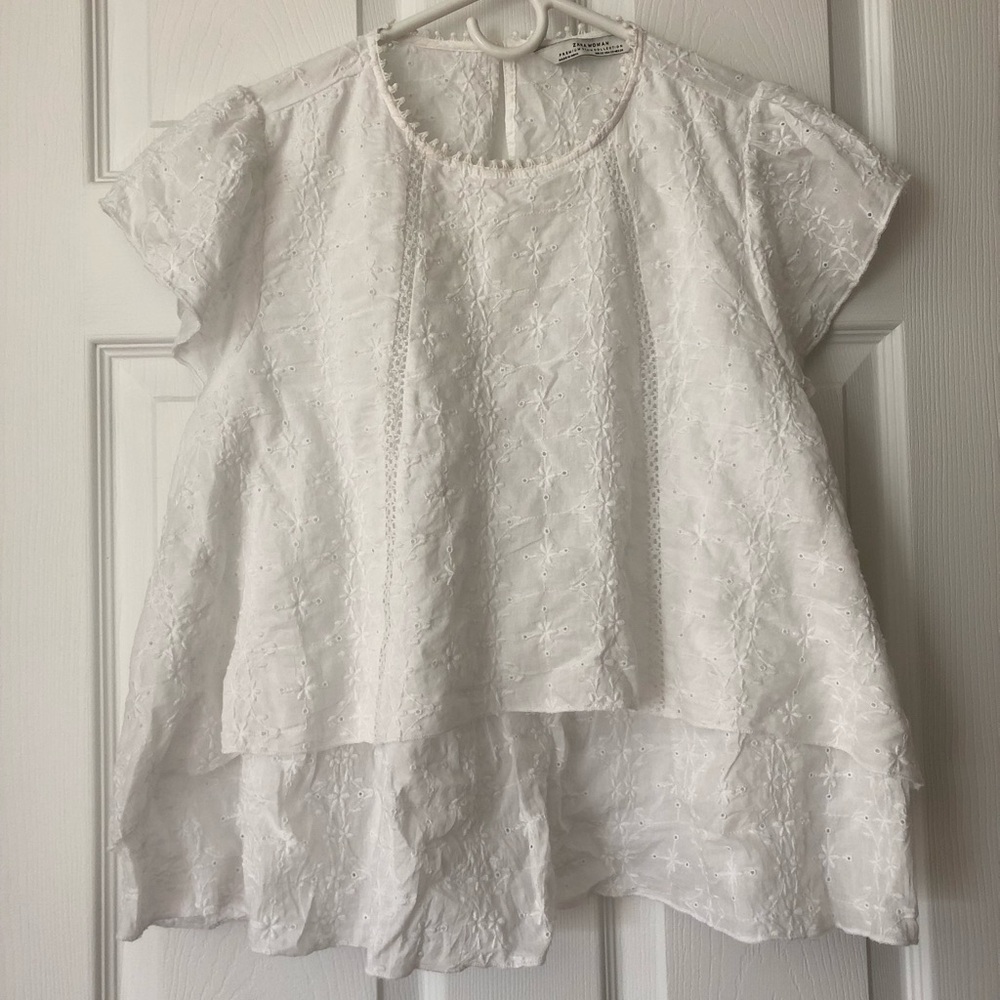 Zara White Eyelet Top XS